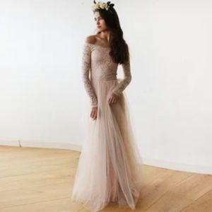 Blush Off-The-Shoulder Lace and Tulle gown